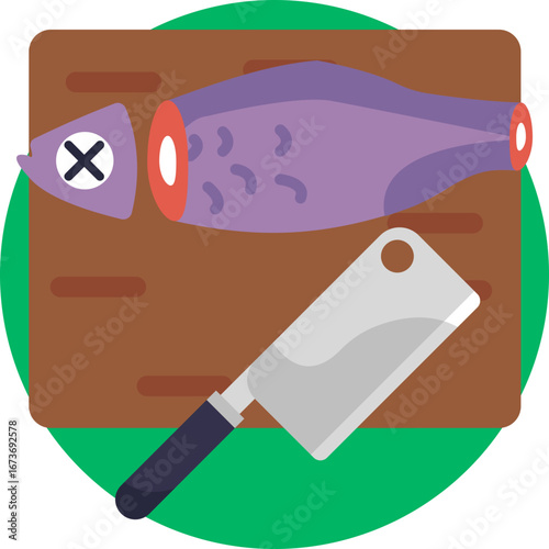 Graphic of a fish used to denote seafood menus or markets.