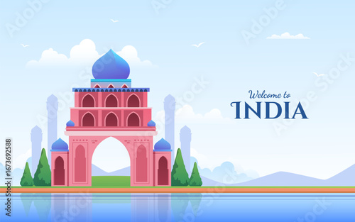 Flat Hand Drawn Indian Cultural Heritage and Architectural Wonders BackGround
