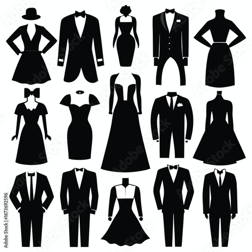Formal Fashion vector illustration of a set of women's clothing, including a skirt, blouse, and jacket