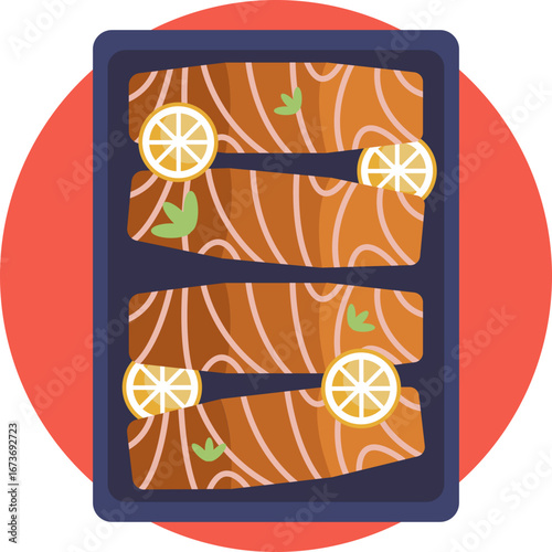 A seafood meal featuring a seasoned salmon portion.