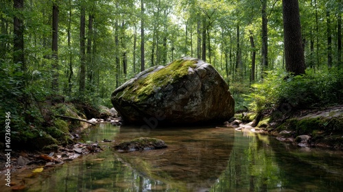 Fototapeta Naklejka Na Ścianę i Meble -  Large rock in forest stream