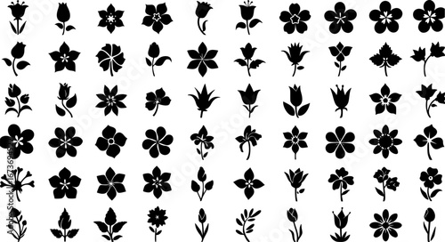 Flower icon set silhouettes, Abstract flower icon
