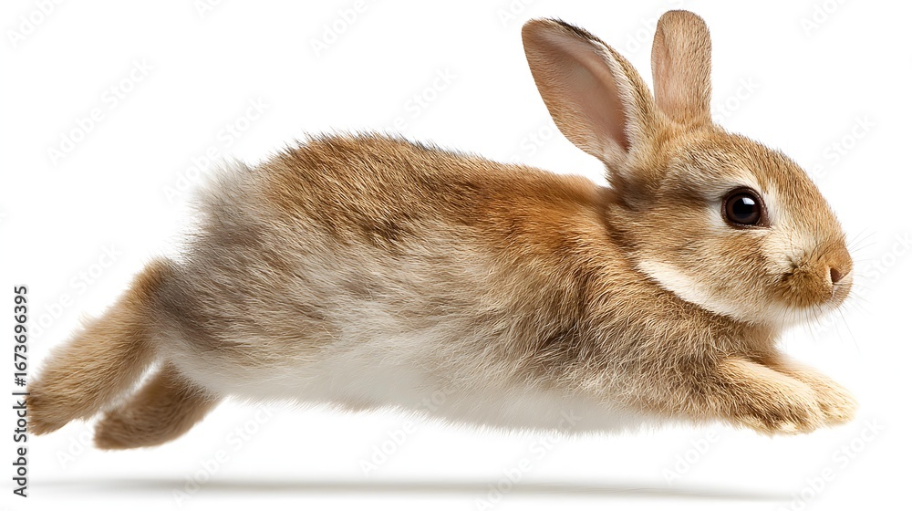 Obraz premium Rabbit hopping isolated on white background