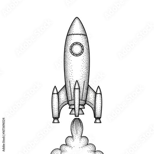 Retro Rocket Ship with Dotted Design