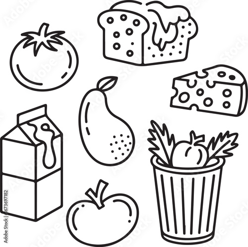 Rotten Produce Vector Line Icons – Food Waste, Spoiled Ingredients, and Moldy Items