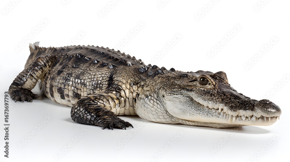 Fototapeta premium Crocodile lying isolated on pure white background