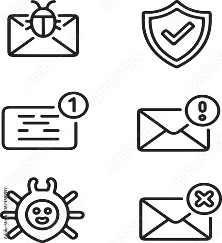 Email Security and Cyber Threats Doodle Icon Pack – Spam Detection, Virus Warnings, and Protection