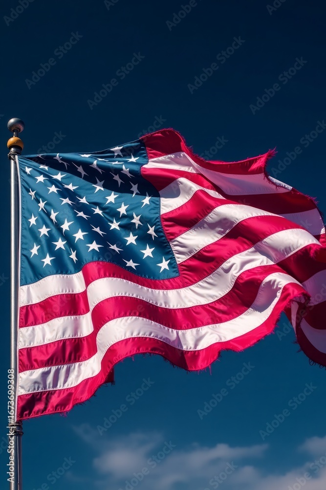 Obraz premium Waving American flag against blue sky stars and stripes