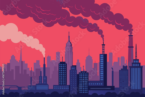 A dense, suffocating smog blankets a sprawling city skyline, obliterating visibility and symbolizing the devastating impact of pollution.