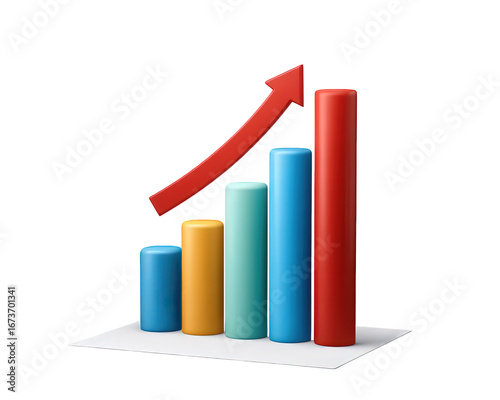 Free Download Colorful bar chart financial report infographic element upward arrow business growth success 3D illustration isolated on transparency background data analysis positive trend - GFXLoad