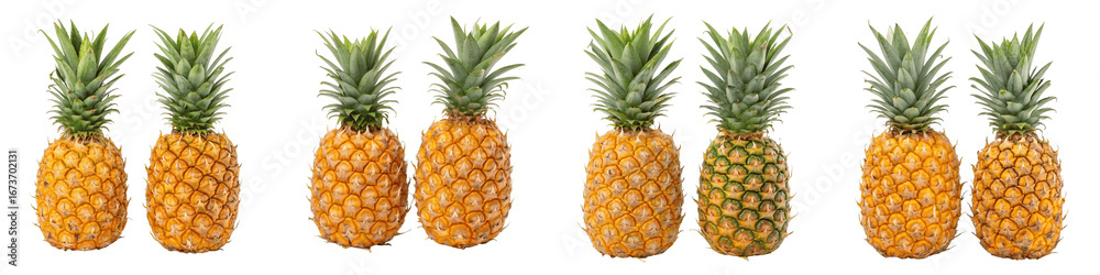 Fototapeta premium set for Several ripe pineapples isolated on transparent background