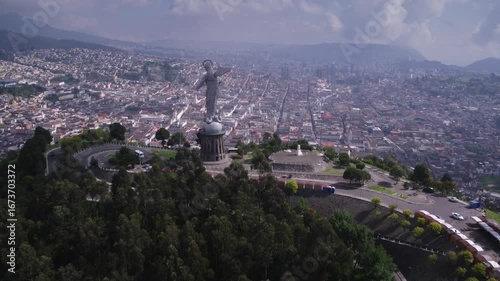 Ecuador – 4K UHD Drone Aerial of Virgin of El Panecillo Statue in Quito under Sunshine