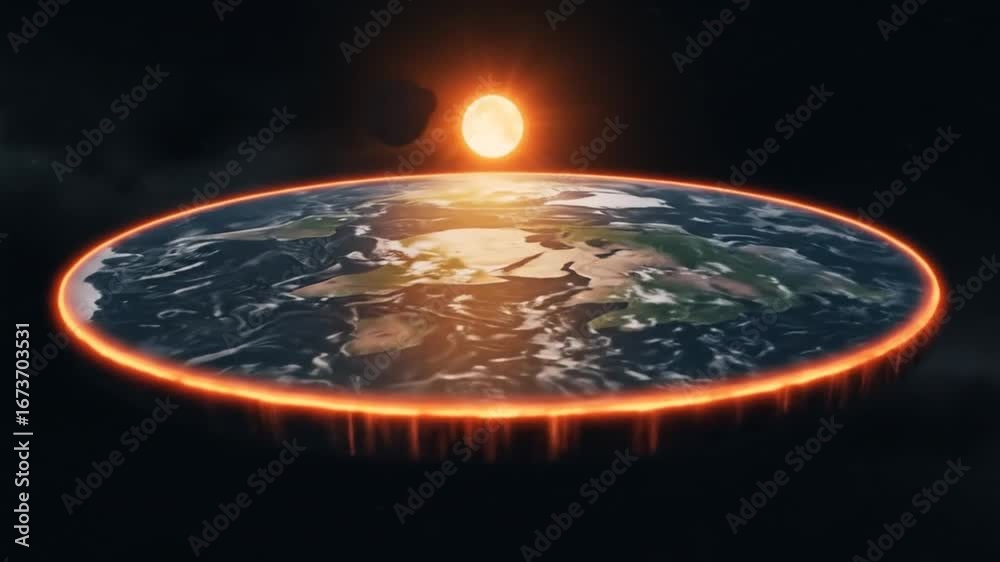 Flat Earth Model Rotating in Space with Sun and Moon Animation Stock ...