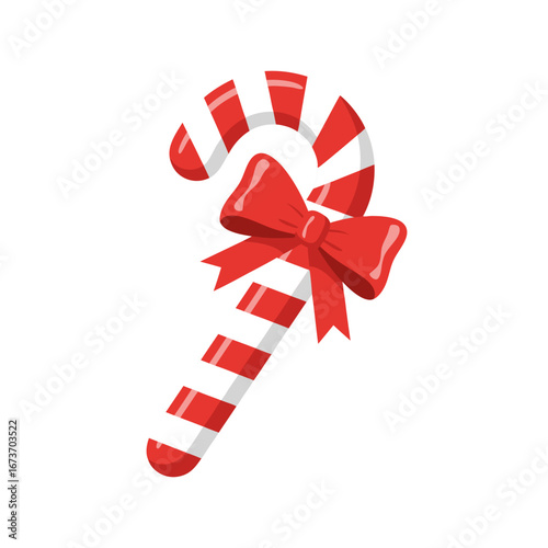 Red and White Candy Cane with Bow Decoration Vector Illustration