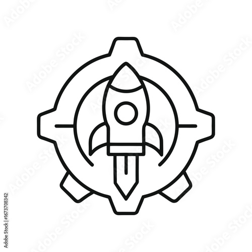Outline gear and rocket launch icon
