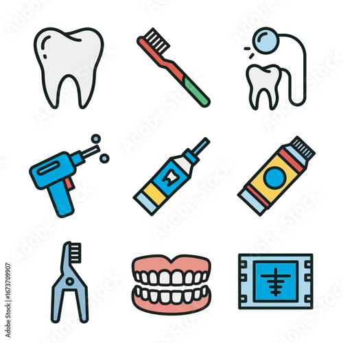 Dental icons display tools during healthcare concept illustration