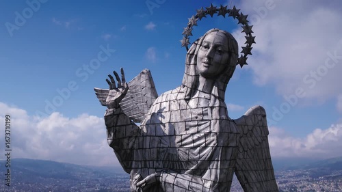 Ecuador – 4K UHD Drone Aerial of Virgin of El Panecillo Statue in Quito under Sunshine