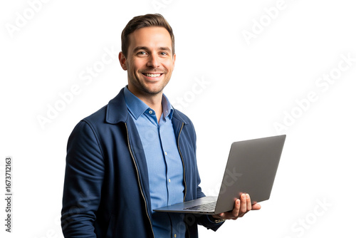 handsome businessman with laptop isolated on white