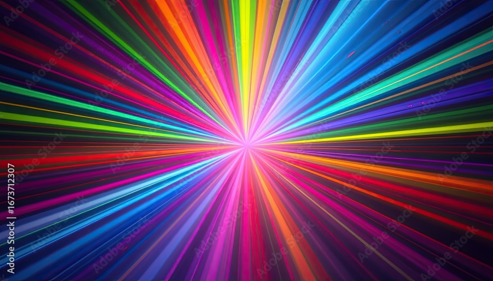 Obraz premium Vibrant Radiant Light Burst with Colorful Rays Spreading in All Directions for Creative Background Design and Artistic Concepts