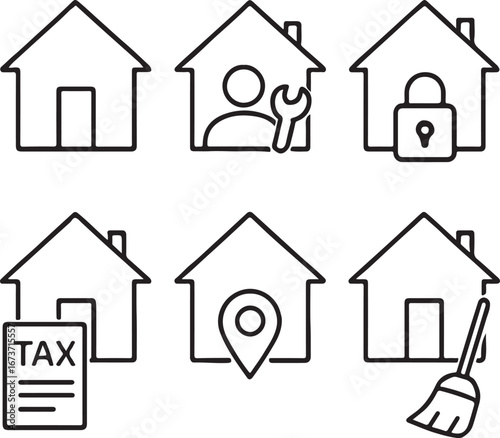 House and Home Service Icons Set building roof
