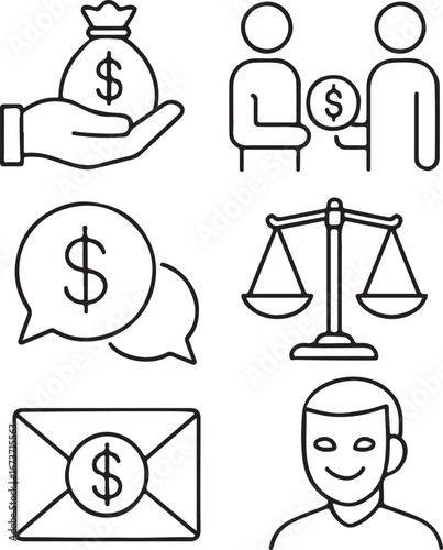 Financial and Legal Icons Set money bag hand