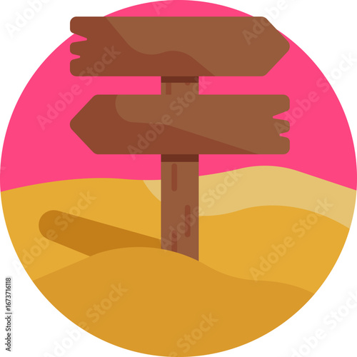 A wooden signpost marking directions in a desert landscape.