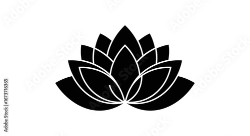 Stylized Black and White Lotus Flower Icon.