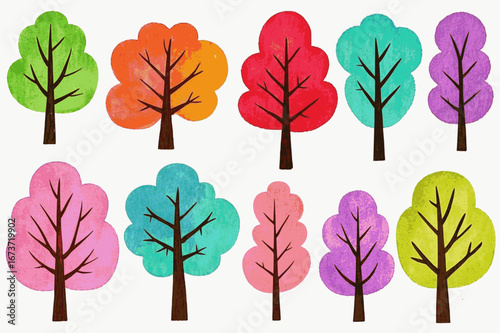 Watercolor Woods A stylishly designed set of colorful trees isolated watercolor vector illustration svg