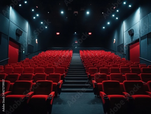 Empty movie theater auditorium with red seats (1)