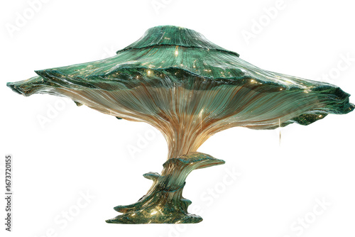 Glowing Green Crystal Mushroom on Transparent Background