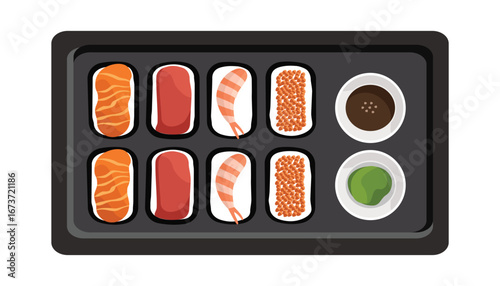 Sushi Platter with Salmon, Tuna, Shrimp, and Roe. Salmon sashimi. Salmon sashimi.