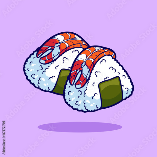 Japanese Onigiri Rice Ball Vector Cute Onigiri Sushi Mascot Illustration
