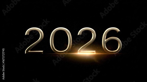 Futuristic Gold Number 2026 with Light Effects on Dark Background