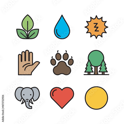 Ecology icons present nature animal themes conservation concept design