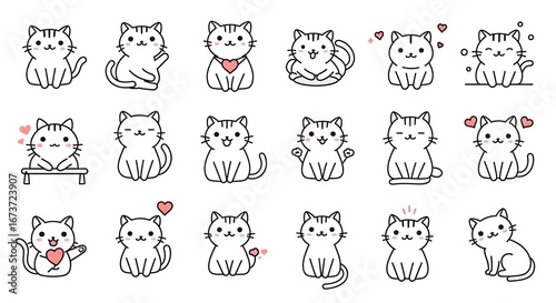 Cute cat line drawings various poses