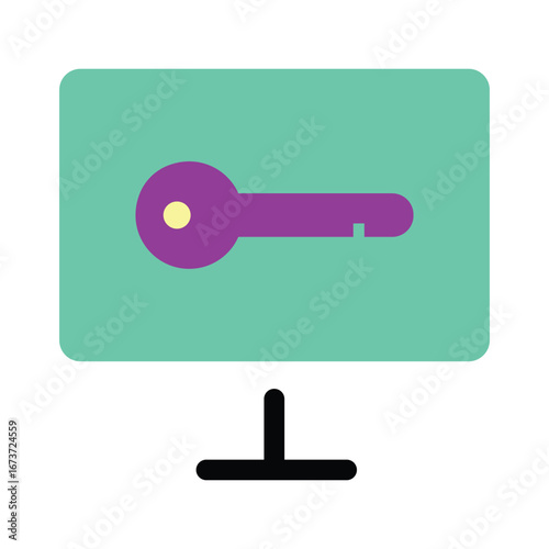 Digital key and cybersecurity icon vector illustration,Password and account access symbol on computer screen
