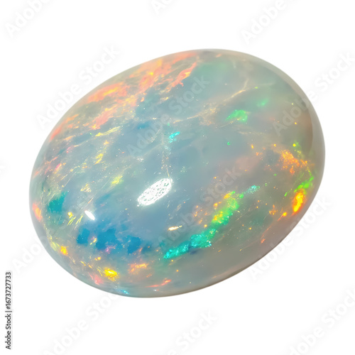 Opal Gemstone: Cabochon Cut, White Opal with Rainbow Fire, Precious Gem