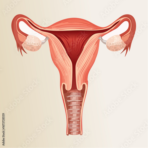 Female Reproductive System Detailed Anatomical Illustration of the Uterus and Ovaries