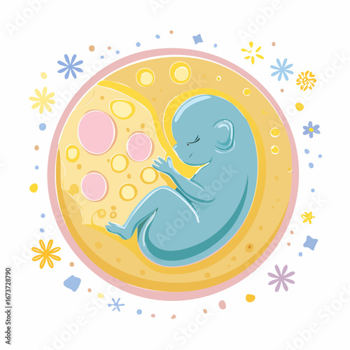 Blue Fetus in Womb Illustration Early Development and Protection