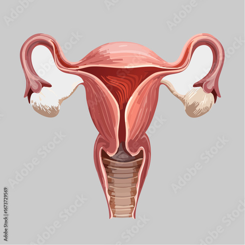 Vector illustration of female reproductive anatomy uterus, ovaries. Modern medical style with gradient shading