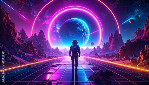Fototapeta Naklejka Na Ścianę i Meble -  This visual is perfect for space exploration, future, or virtual reality themes.