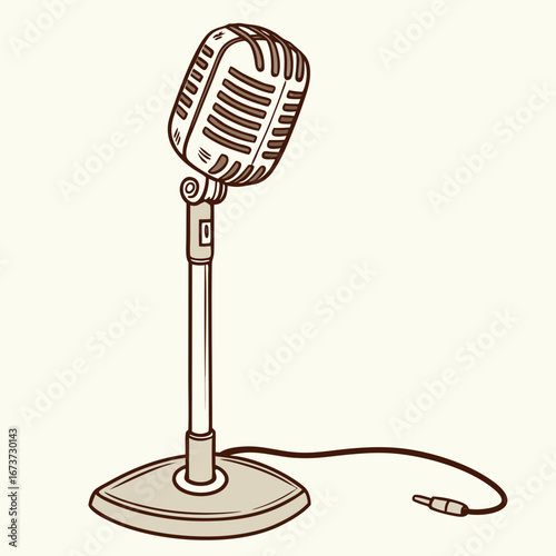 Vintage microphone on stand perfect for retro music events, podcasting, and broadcast studios