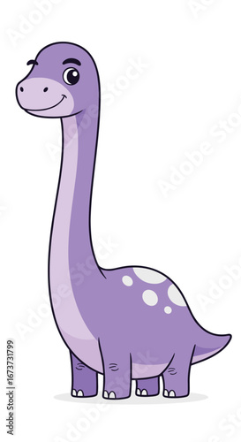 Adorable purple brontosaurus dinosaur standing proudly with a gentle smile and spots