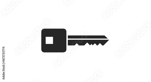 Simple Black Key Icon with Square Head and Serrated Edge.