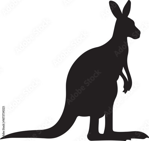 Silhouette of a Kangaroo Standing on a White Background
