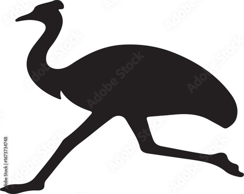Silhouette of a running ostrich, a large flightless bird with long legs