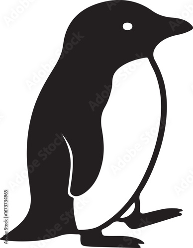 Simple Black and White Silhouette of a Penguin Standing