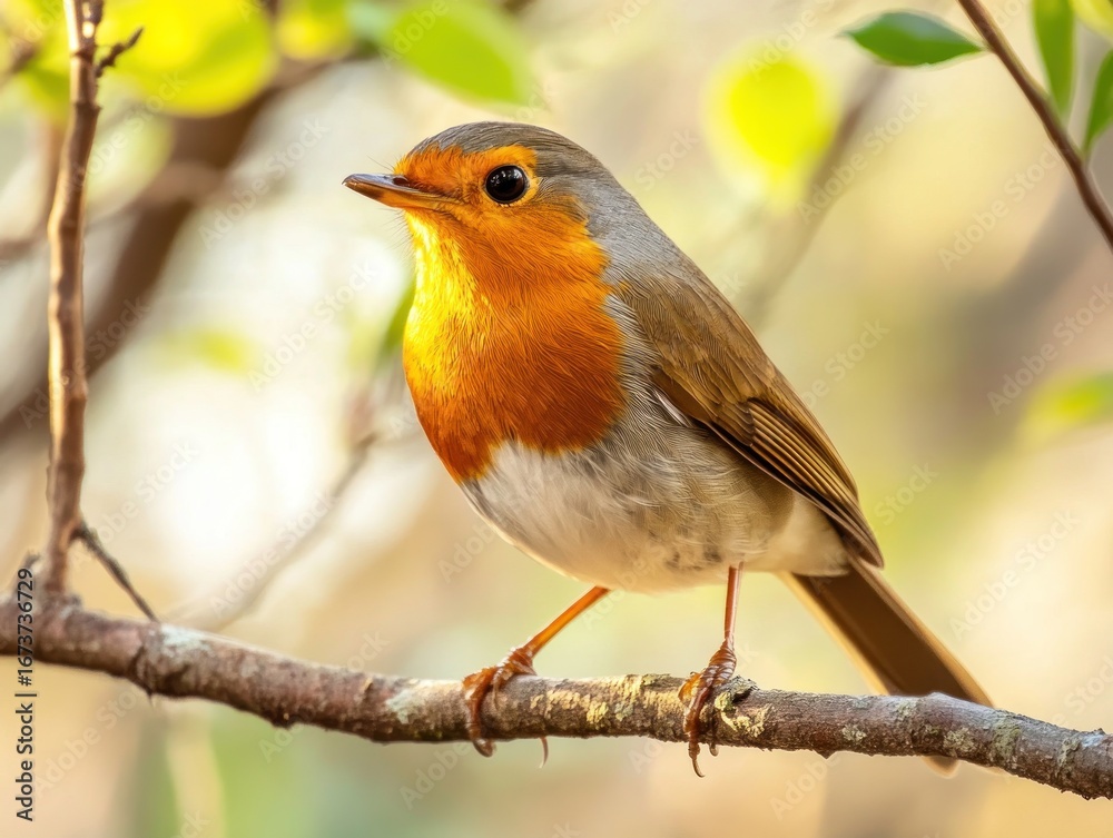 Obraz premium European robin perched on branch