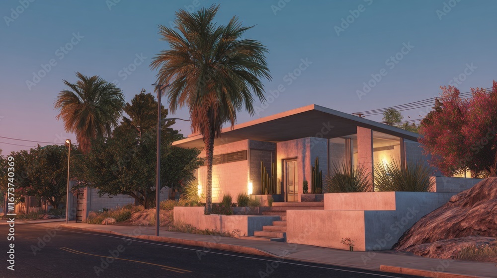 Obraz premium Modern house exterior dusk