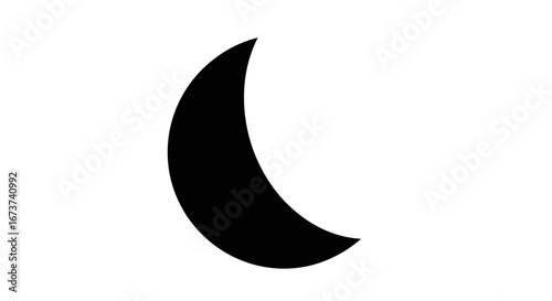 Simple Black Crescent Moon Silhouette Against White Background.